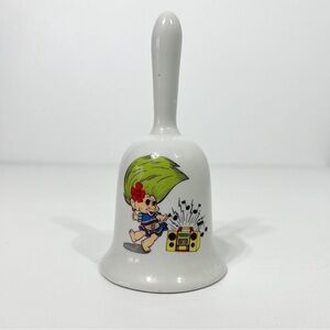 Vintage Treasure Trolls Ace Novelty White Porcelain Bell Boom Box Green Hair